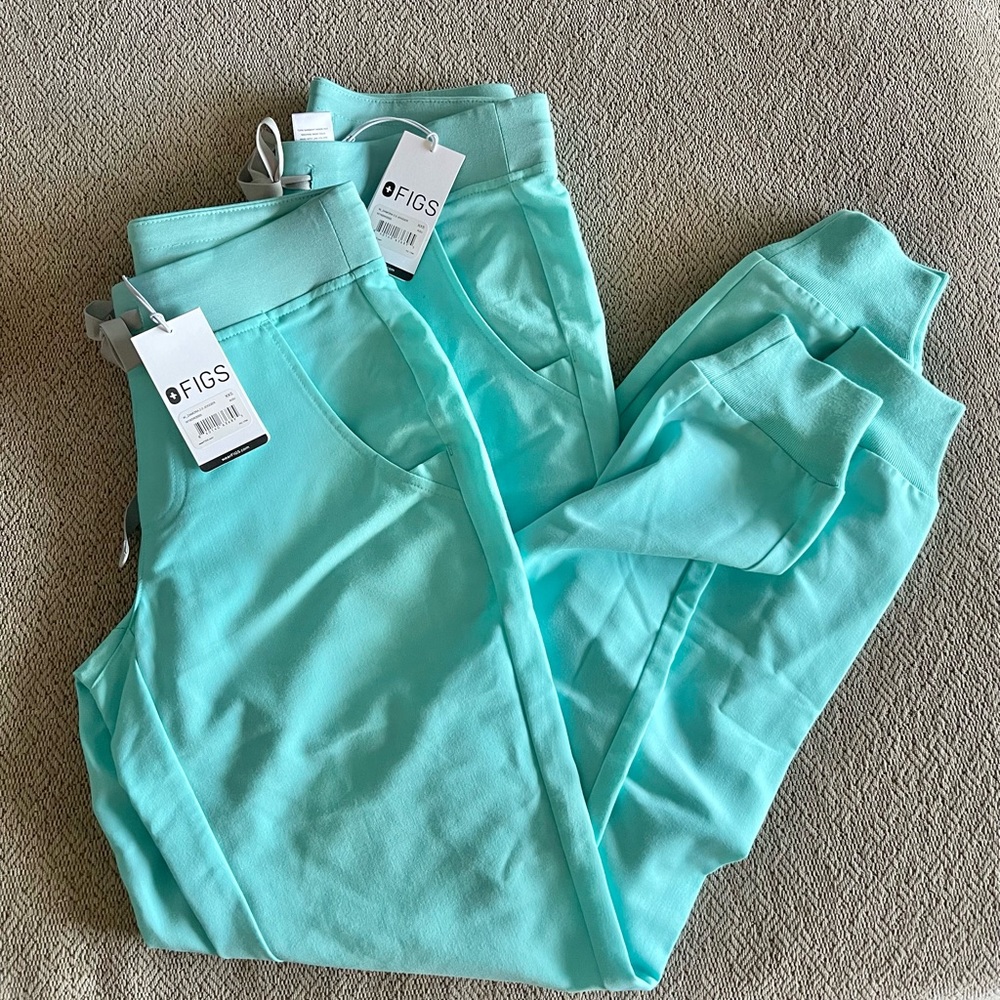 Two FIGS Scrub Aqua Joggers